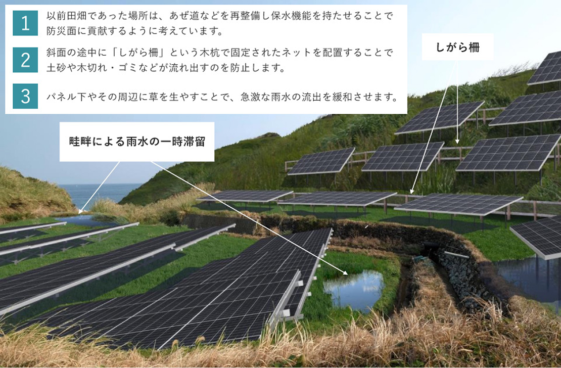 しがら柵 畦畔による雨水の一時滞留留